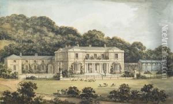 View Of A Georgian Country House With Figure Oil Painting - Humphrey Repton