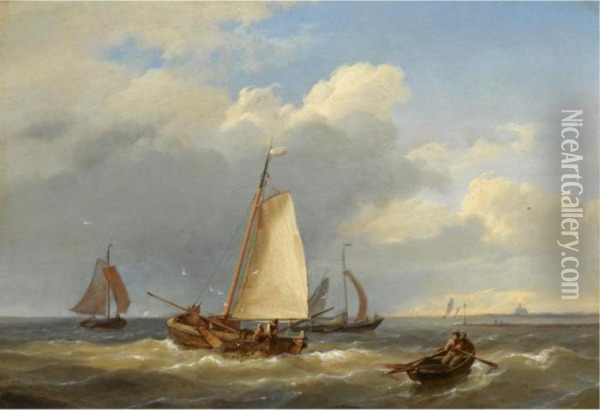 Fishermen Hauling In The Nets Oil Painting - Hermanus Koekkoek