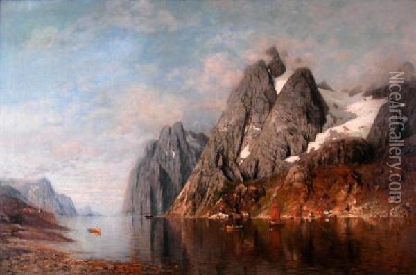 View Down A Fjord Oil Painting - Greben