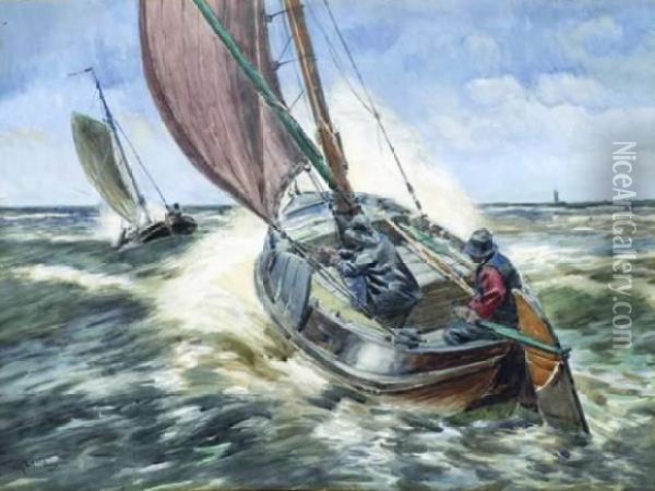Marins Pecheurs. Oil Painting - Amedee Ernest Lynen