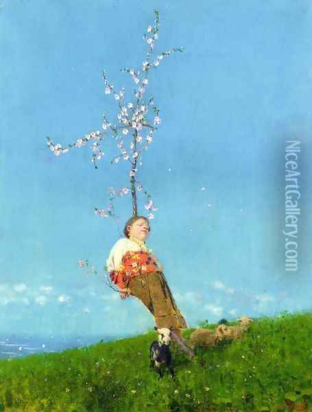 Springtime Oil Painting - Francesco Paolo Michetti