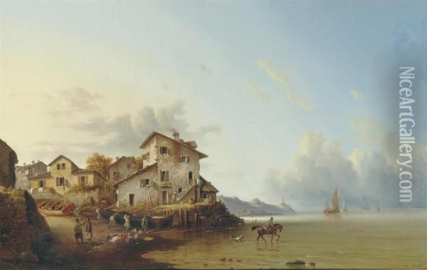 A Coastal Town In Summer Oil Painting - Lorenzo Butti