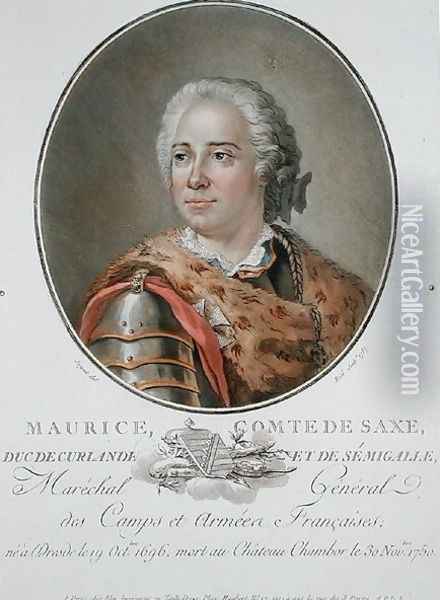 Maurice 1696-1750 Count of Saxony, 1787, from Portraits des grands hommes, femmes illustres, et sujets memorables de France, engraved by Ride, published 1787-92 Oil Painting - Antoine Louis Francois Sergent-Marceau