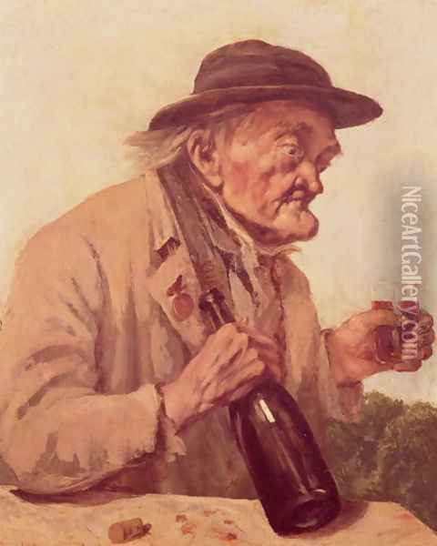 Old Man with a glass of wine Oil Painting - Gustave Courbet