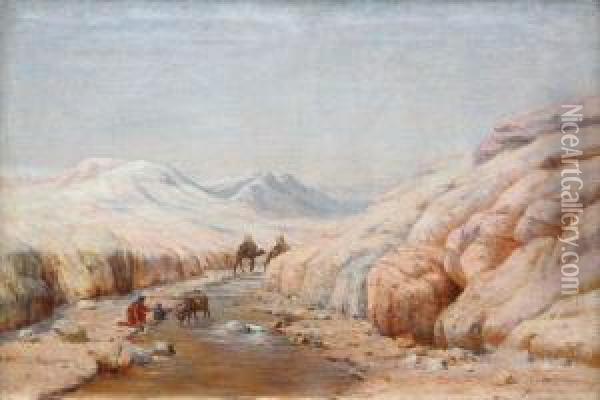 Cavaliers Franchissant Un Gue Parmi Des Mines De Sel En Algerie Oil Painting - John-Lewis Shonborn