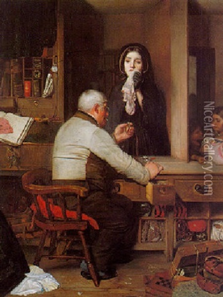 Hard Times (at The Pawnbroker's) Oil Painting - Thomas Reynolds Lamont