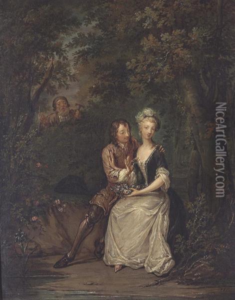 Lovers In A Glade Oil Painting - Marcellus, Laroon Jr.