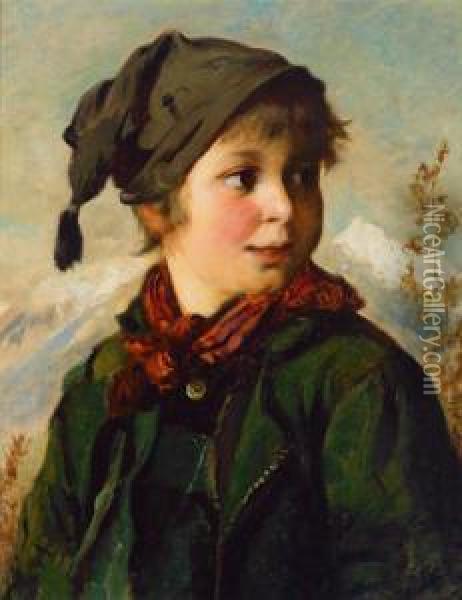 Madchen Und Knabenportrait Oil Painting - Josef Bche