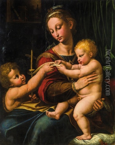 Madonna And Child With The Infant Saint John The Baptist Oil Painting - Giulio Romano