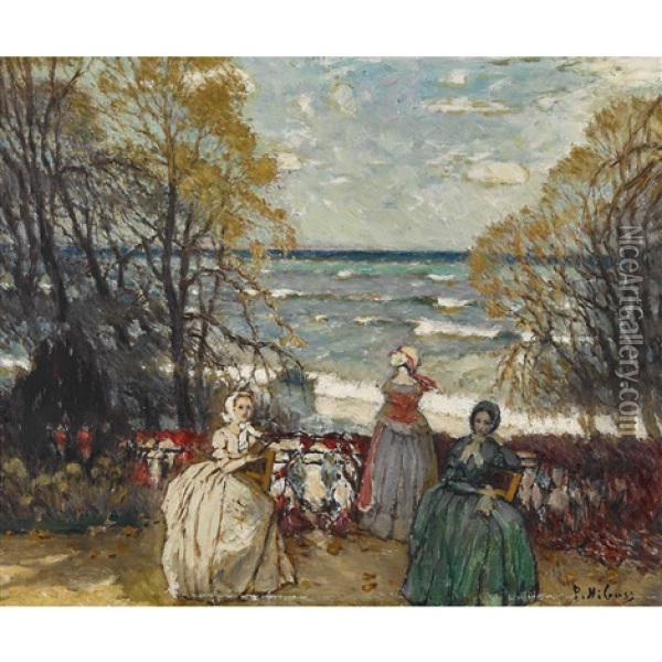 Drei Damen An Der Meereskuste Oil Painting - Peter Alexanrovitch (Pierre) Nilouss