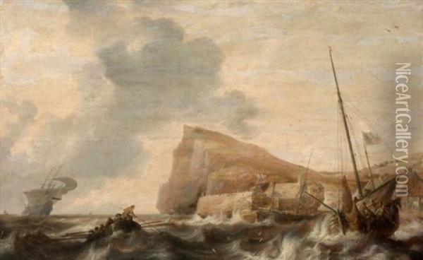 Barques Et Voiliers Pres D'une Cote Oil Painting - Bonaventura Peeters the Elder