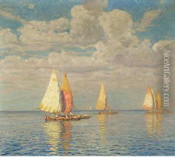 Barche Al Largo Oil Painting - Ugo Flumiani