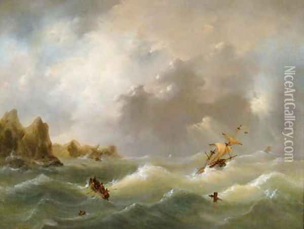Ships in distress Oil Painting - Govert Van Emmerik