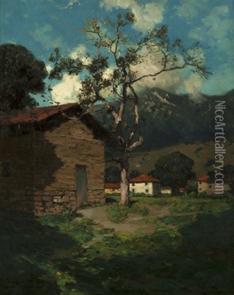Burke Adobe, Adobe In A Santa Barbara Landscape Oil Painting - Julian Walbridge Rix