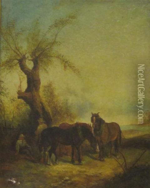 Plough Horses Resting Oil Painting - James Smyth
