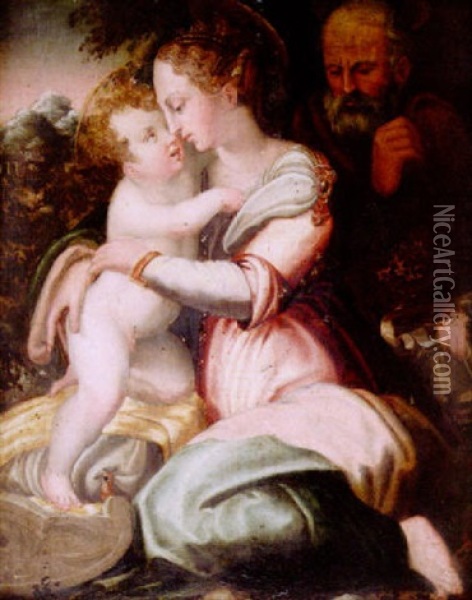 Den Heliga Familjen Oil Painting - Daniele (da Volterra) Ricciarelli