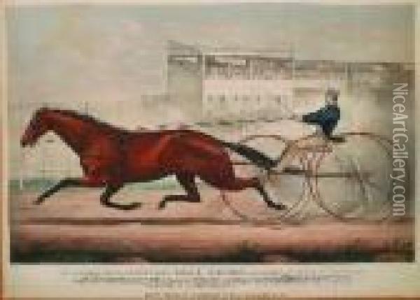 Celebrated Trotting Mare Lady Thorn, Formerly Maid Of Ashland Oil Painting - Currier & Ives Publishers