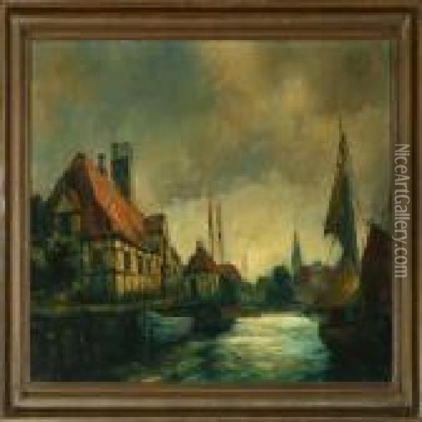 Harbour Scene Fromdragor, Denmark Oil Painting - Ove Svenson