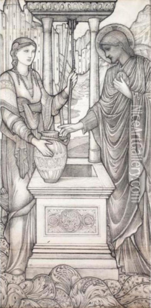Christ And The Woman Of Samaria At The Well Oil Painting - Sir Edward Coley Burne-Jones