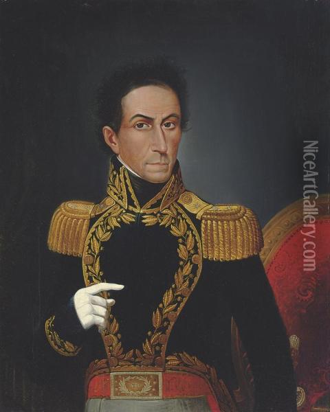 Portrait Of Simon Bolivar (painted From Life) Oil Painting - Juan Lovera