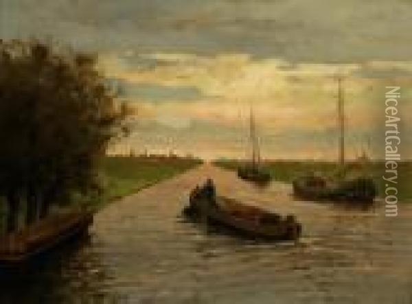 A View Of A Canal Oil Painting - Charles Dankmeijer
