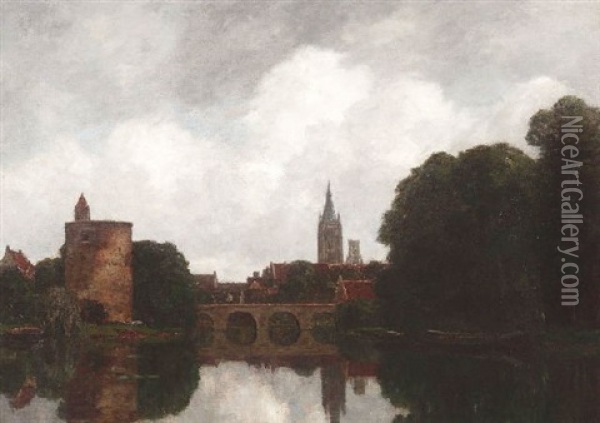 Ansicht Von Brugge Oil Painting - Gilbert Von Canal
