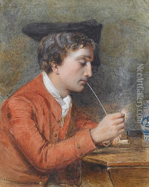 A Man Lighting A Pipe Oil Painting - George Goodwin Kilburne