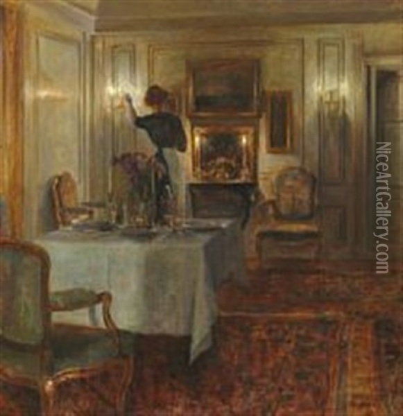 Evening Interior Oil Painting - Carl Vilhelm Holsoe