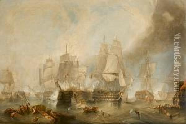 The Battle Of Trafalgar Oil Painting - M. Thompson