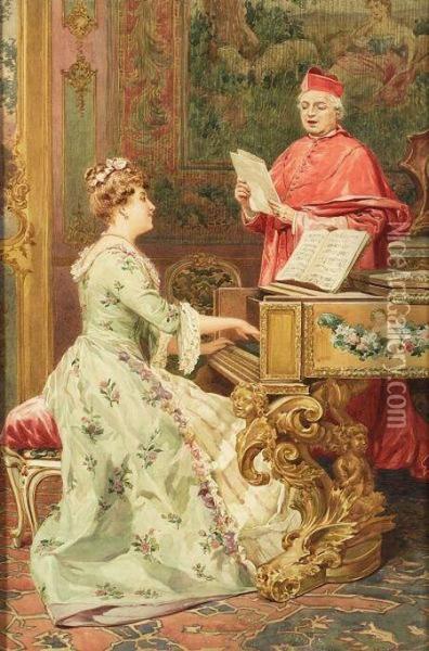Her Music Lesson Oil Painting - L. Lambersi