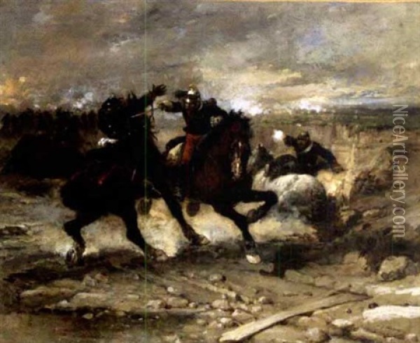 Cavalry Duel, Franco-prussian War Oil Painting - Wilfrid Constant Beauquesne