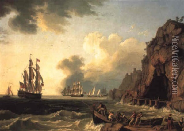 A View Of The Coast Near Naples, With A British Royal Navy Three-decker Oil Painting - Jacob Philipp Hackert