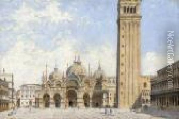 Piazza San Marco With A View Of The Basillica And The Campanile, Venice Oil Painting - Antonietta Brandeis