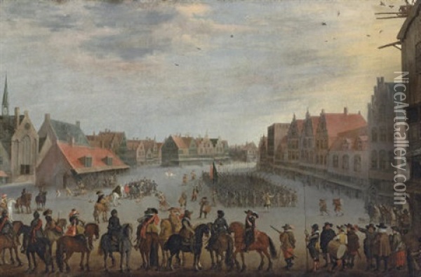 The Disbanding Of The Waardgelders By Prince Maurits Of Nassau On The Neude Oil Painting - Joost Cornelisz. Droochsloot