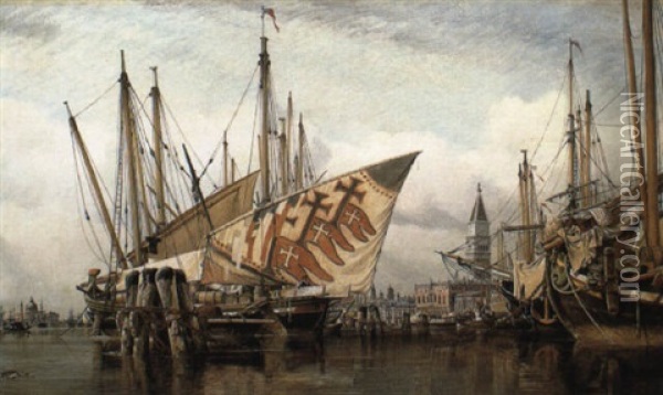 Shipping Anchored In The Venetian Lagoon Oil Painting - Edward William Cooke