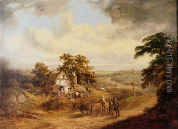 Pastoral Landscape With Figures Oil Painting - Thomas Barker