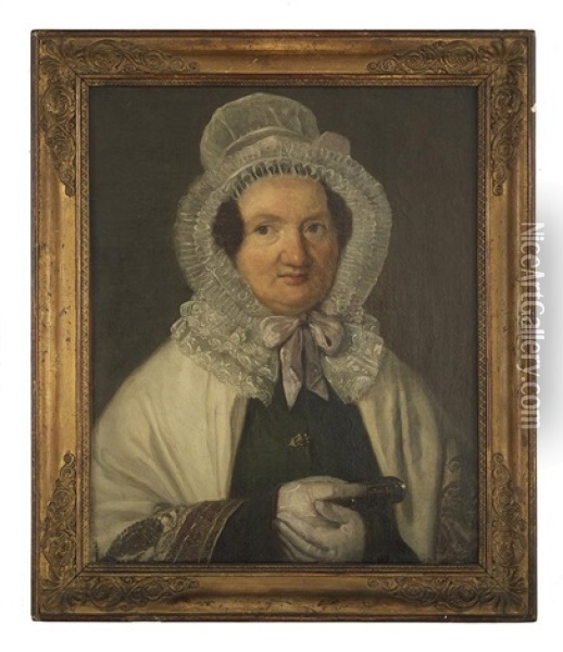 Portrait Of A Lady In A Lace Bonnet Oil Painting - Jean Pierre Feulard