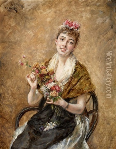 Jeune Femme Au Bouquet De Fleurs Oil Painting - Eduardo Leon Garrido