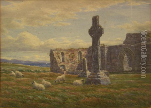 Saint Martin's Cross, Iona Abbey Oil Painting - John James Bannatyne