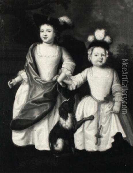 Portrait Of Two Children With A Dog Oil Painting - Thomas Hudson