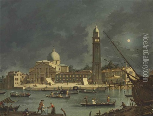 A Night Festival At San Pietro Di Castello, Venice Oil Painting - Pietro Bellotti