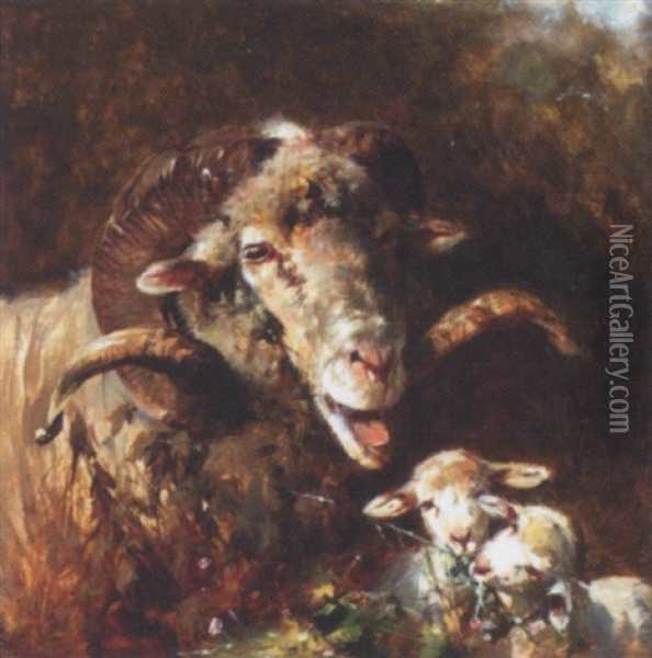 Ram And Two Lambs Oil Painting - Otto Friedrich Gebler