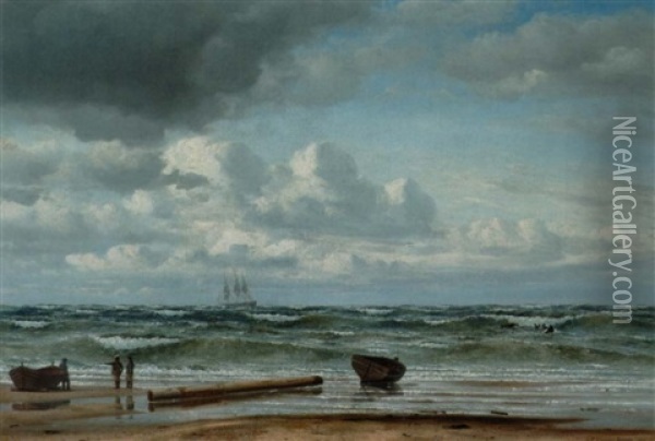 Blaesende Dag Ved Havet Oil Painting - Emanuel Larsen