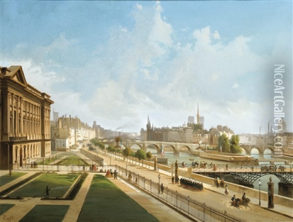 Vue Du Louvre, Paris Oil Painting - Ippolito Caffi