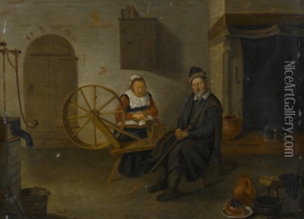 A Couple In An Interior Oil Painting - Quiringh Gerritsz van Brekelenkam