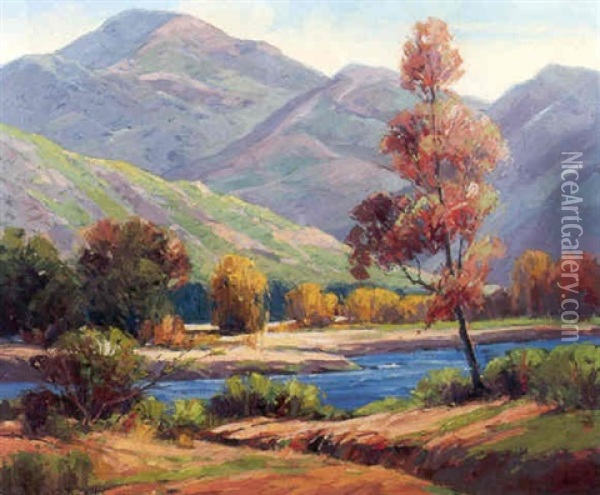 Along The River, Tujunga Canyon Oil Painting - Walter Farrington Moses