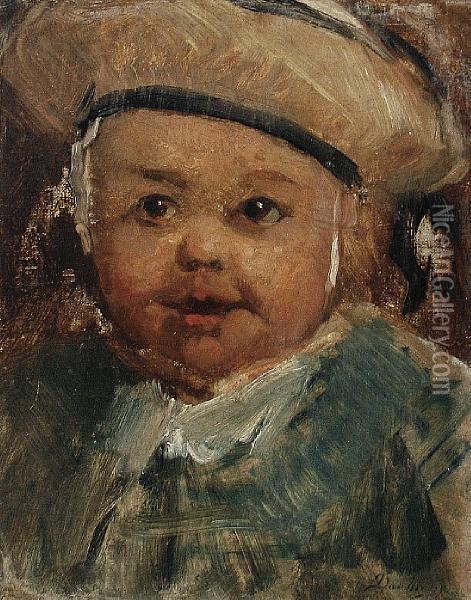 Portrait Of The Artist's Son In A Sailor Outfit Oil Painting - Charles-Francois Daubigny