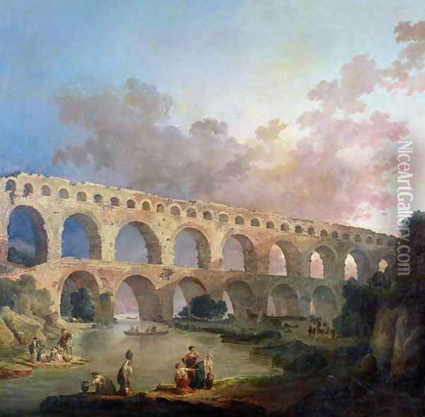 The Pont du Gard, Nimes, c.1786 Oil Painting - Hubert Robert