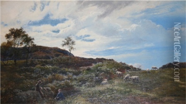 Tending Sheep On A Cliff Top Oil Painting - Sidney Richard Percy
