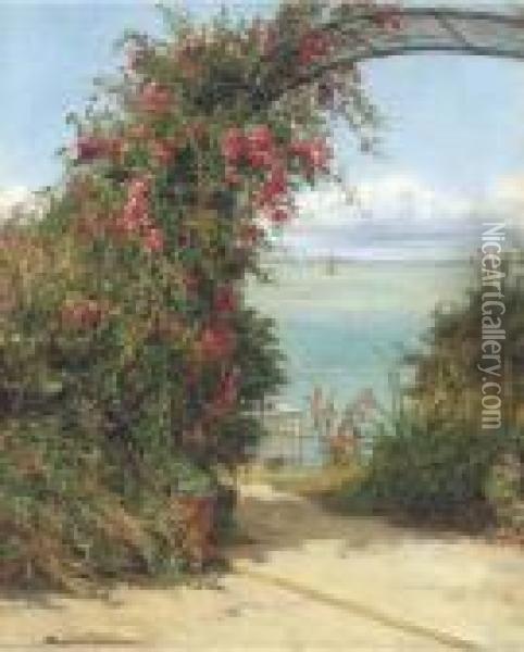 A Garden By The Sea Oil Painting - Frank William Warwick Topham